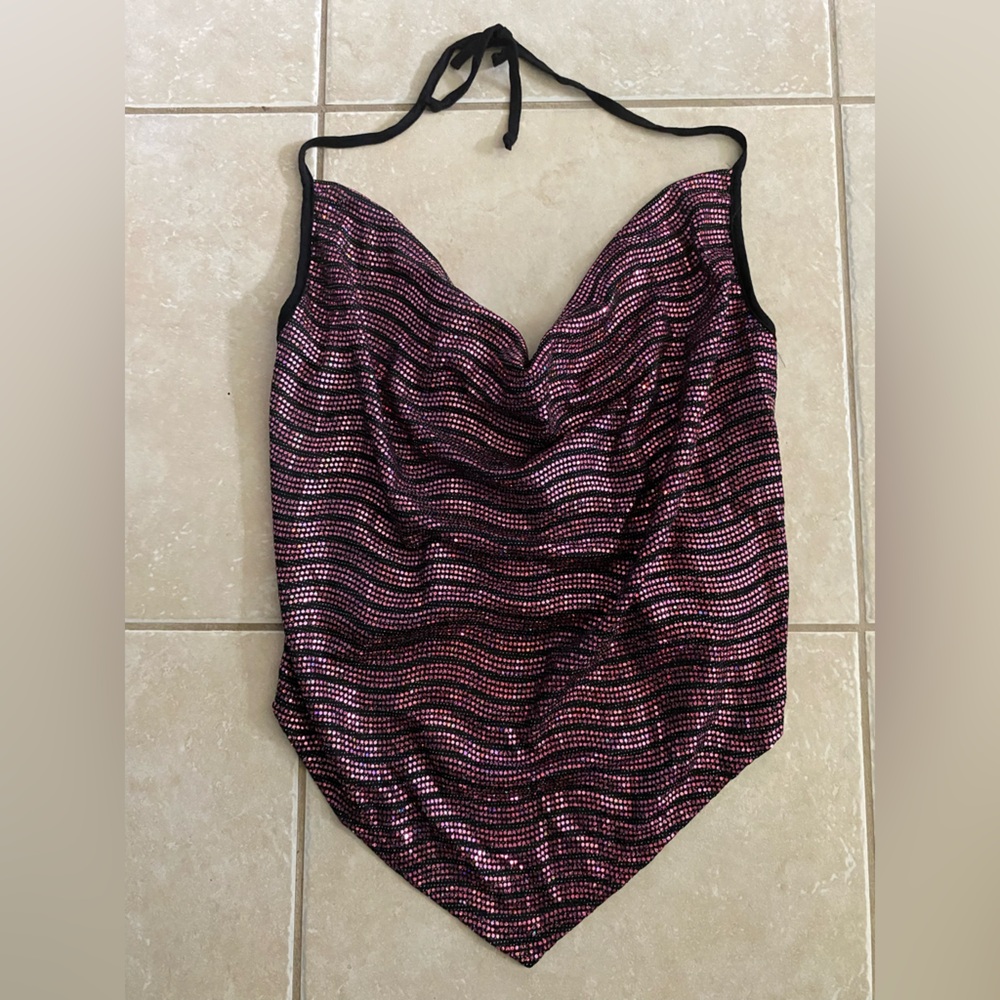 2/$20 NWT Curvy Girl by Ashley Stewart 2X pink and black beaded halter